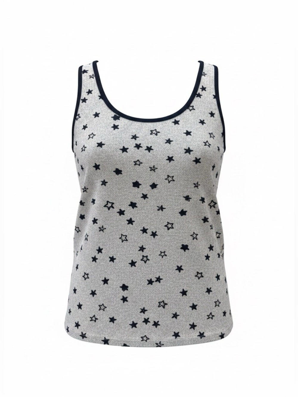 EUC Lucky Brand Star Print Tank Top Size XS Gray Navy Sleeveless Casual